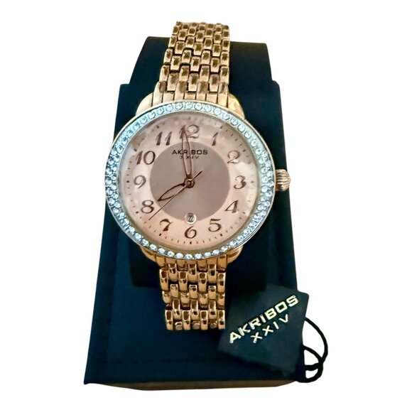 Akribos XXIV Watch AK831RG Rose Gold Color With Swarovski Crystals - Picture 1 of 10
